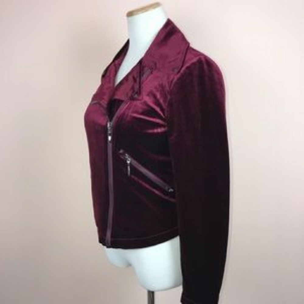 Belle Badgley Mischka velvet burgundy jacket - Picture 2 of 3